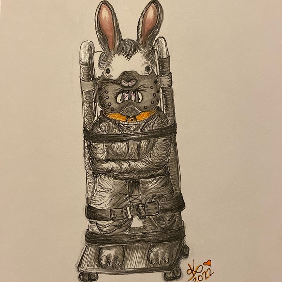 Unframed Original Art Anthony HOPkins Bunny Rabbit Drawing Silence of the Lambs - Picture 1 of 4